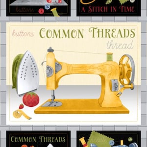 Common Threads - Craft Panel - Pattern #3061 21751 953 - by Wilmington Prints - 2/3 Yard Fabric Panel - Sewing Themed - 100% Cotton Woven