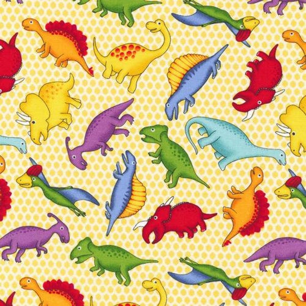 Lost World Allover Dino Yellow - Pattern # 112-31642 - Colorful Dinosaurs - by Paintbrush Studio - 100% Cotton Woven - Choose Your Cut