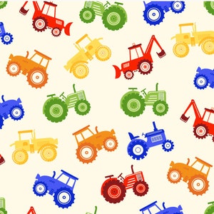 Serenata de Corral - #D123-C Multi - Cruce de Tractores - de Freckle & Lollie - Tejido 100 % algodón - Elige el corte