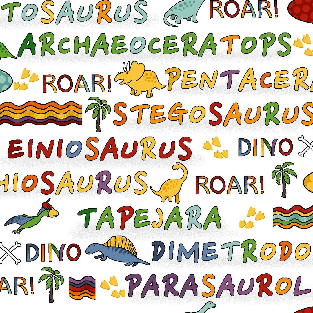 Lost World Words White Pattern 112-31612 Colorful Dinosaurs With Names ...