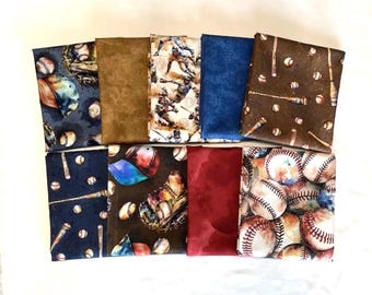 Game Day - 9 Piece Baseball Fat Quarter Bundle - by Robert Kaufman - Complete Collection - Cotton Fabrics