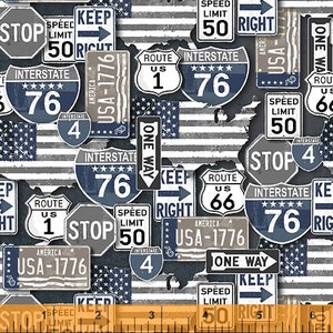 AMERICAN ROAD TRIP - Signs and Plates - Pattern # 52336-3 - Windham Fabrics, 100% Cotton Woven Fabric, Choose Your Cut