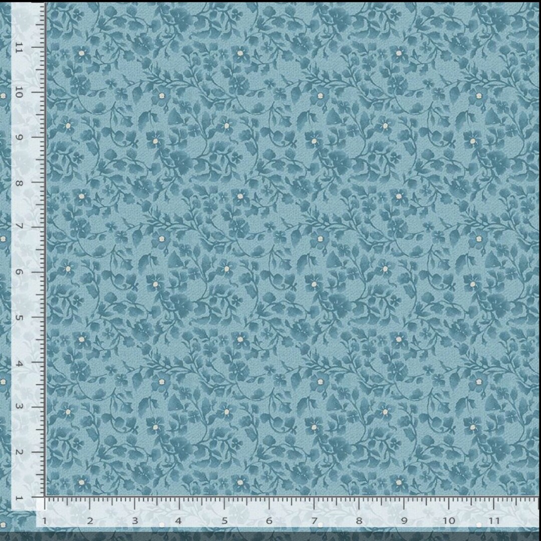 Tiny Stampled Vintage Florals FLEUR-CD1741 BLUE Timeless Treasures 100% ...