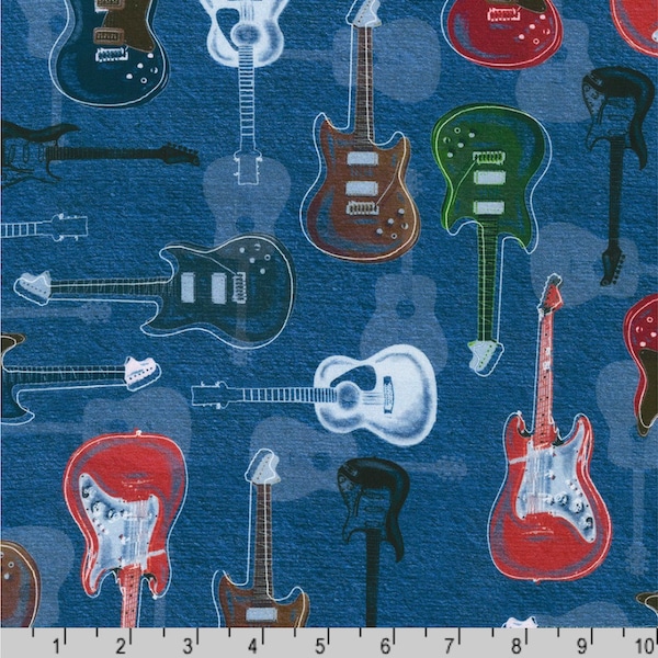 Man Cave Guitars - #AKND-22335-67 DENIM - by Robert Kaufman - Designer Michael Cheung - 100% Cotton Woven Fabric - Choose Cut