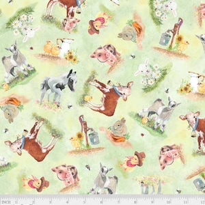Barnyard Babies - Pattern #BYBA 5275 G - Tossed Animals by P & B Textiles - 100% Woven Fabric - Choose Your Cut