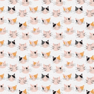Tails & Whiskers - Cat Faces White - Pattern # 120-21627 - by Paintbrush Studio - 100% Cotton Woven Fabric - Choose Your Cut