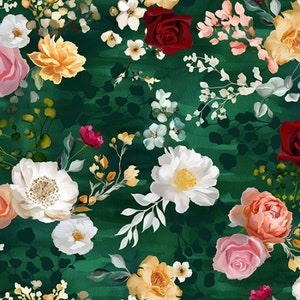 Pins and Needles - Large Floral - #U5083-702-Deep-Emerald - by Hoffman - 100% Cotton Woven Fabric - Choose Your Cut