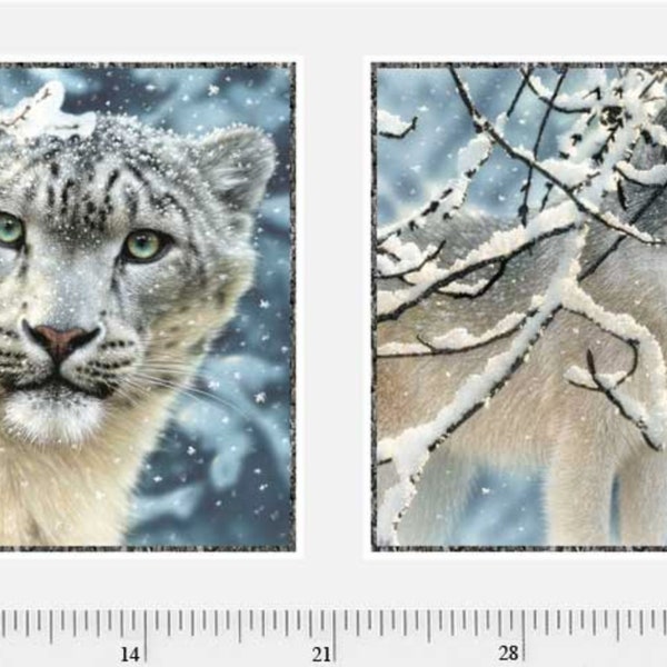 Spirit Animals - Snow Leopard and Gray Wolf - Pattern # SANI 4755 PA - by P & B Textiles - 100% Cotton Woven Fabric
