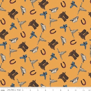 John Wayne Cowboy Accessories Pattern # C8573-YELLOW by Riley Blake, 100% Cotton Woven Fabric, Choose Your Cut