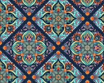 Blooming Paisleys Digital - Diamond Medallion - Sky Multi - Pattern # STU-5598-17 - by Studio e - 100% Cotton Woven Fabric - Choose Cut