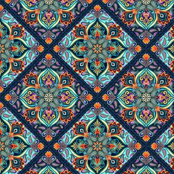 Blooming Paisleys Digital - Diamond Medallion - Sky Multi - Pattern # STU-5598-17 - by Studio e - 100% Cotton Woven Fabric - Choose Cut