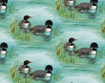 Along the Valley - #6452-11 Blue - Common Loon - by Studio E - Ducks on Lake - 100% Cotton Woven Fabric - Choose Your Cut