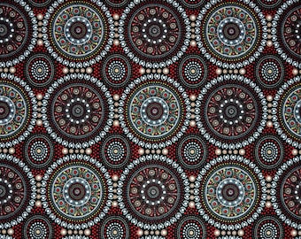 Bush Berry Red - by M & S Textiles Australia - Aboriginal Designs - 100% Cotton Woven Fabric - Choose Cut