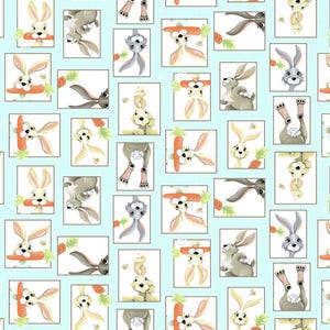 Harold the Hare - Patchwork - # SB20372-930 Aqua - by Clothworks - 100% Cotton Woven Fabric - Choose Your Cut