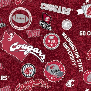 NCAA/Cotton-Washington Home State - Sykel Enterprises - WSU Cougars - 100% Cotton Woven Fabric, Choose Your Cut