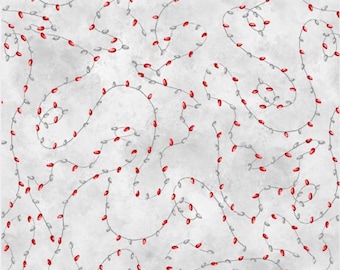 REMNANTS - Snowy Tidings - Strings of Red and Gray Lights - #3022 32079 930 - by Wilmington Prints - 100% Cotton Woven Fabric