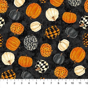 Remnants - Black Cat Capers - Tossed Pumpkins on Black - Pattern # 24117-99 - by Northcott - 100% Cotton Woven Fabric