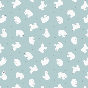 Small Things - Polar Animals - by Lewis & Irene - Pattern # SM46-1 - Polar Bears on Arctic Blue with Pearl - 100% Cotton Woven Fabric