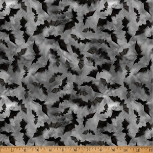 Into the Web - Black Halloween Bats on Gray - #W5342-48-Gray - by Hoffman California Fabrics - 100% Cotton Woven Fabric - Choose Cut