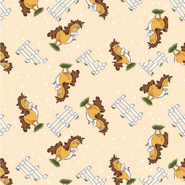 Farmland Tails - #6899-44 Cream - Horse Allover - by Studio E - 100% Cotton Woven Fabric - Choose Your Cut