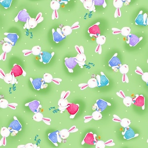 Bunny Wishes - Bunny Toss Green - Pattern #29472 H - by QT Fabrics - 100% Cotton Woven Fabric - Choose Your Cut