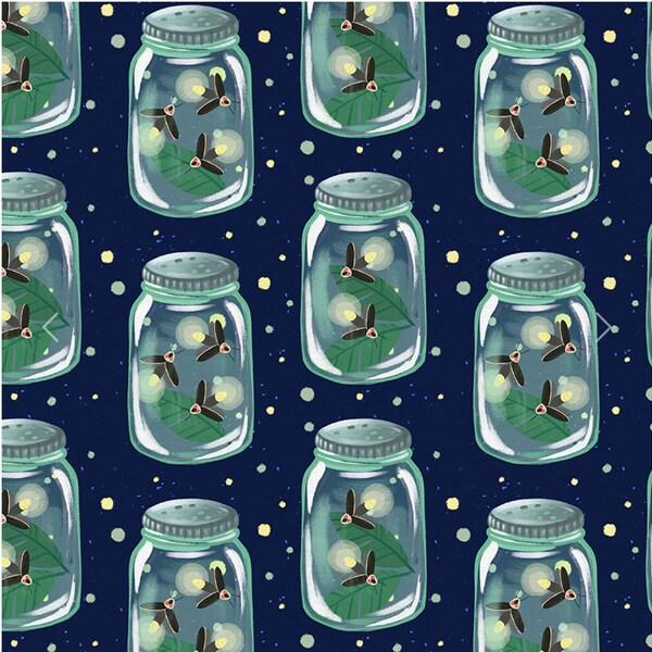 Backyard Bugs - Firefly Jars - #12023691 - Lightning Bugs - by Paintbrush Studio - 100% Cotton Woven Fabrics - Choose Your Cut