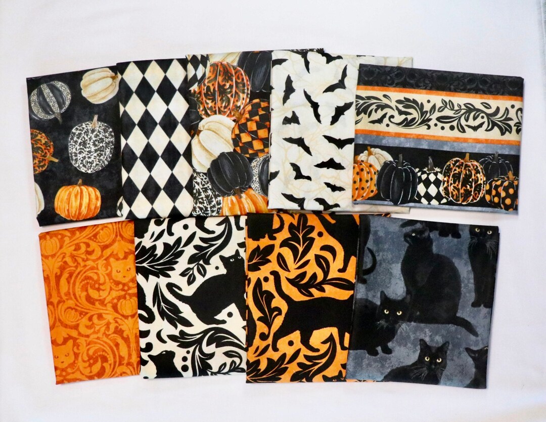 All Hallow's Eve 9 Piece Halloween Fat Quarter Set Complete Collection ...