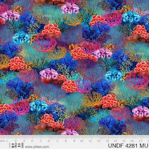 Last 1 Yard - Underwater Fantasy Coral Reef - Pattern # UNDF 4281 MU - by P & B Textiles - 100% Cotton Woven Fabric