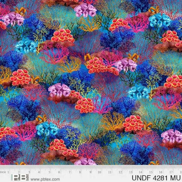 Underwater Fantasy Coral Reef - Pattern # UNDF 4281 MU - by P & B Textiles - 100% Cotton Woven Fabric