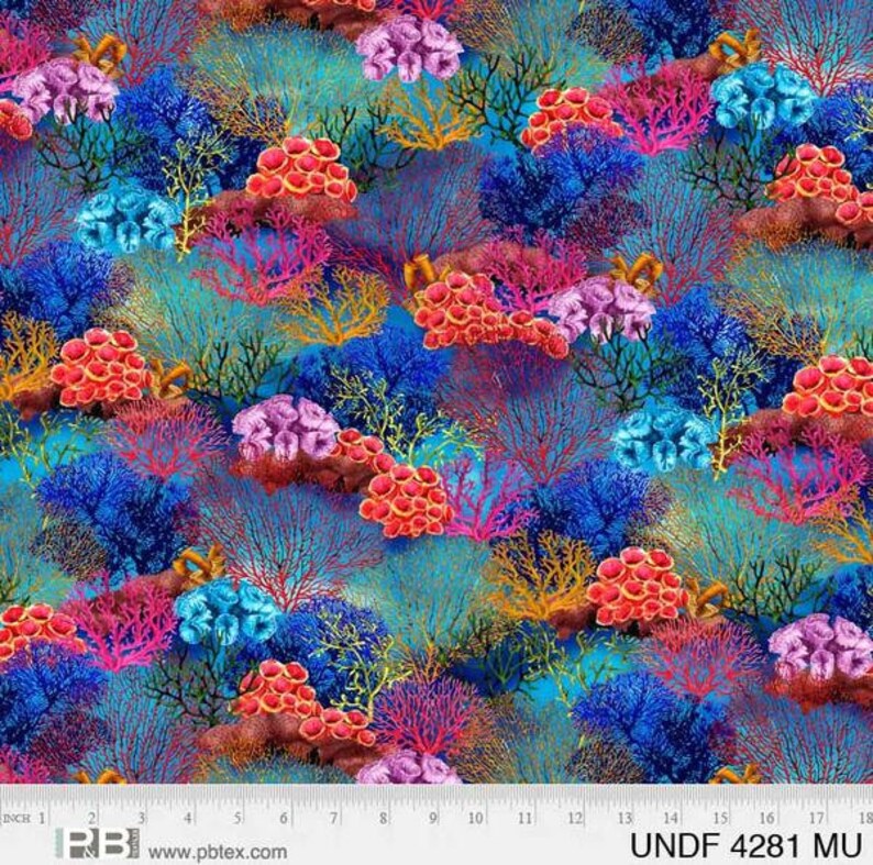 Underwater Fantasy Coral Reef Pattern # UNDF 4281 MU by P /& B Textiles 100/% Cotton Woven Fabric
