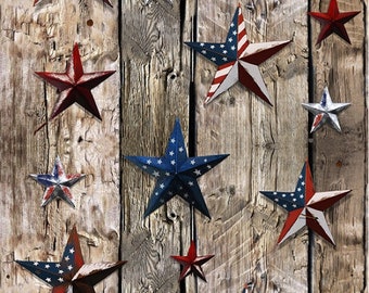 Hoffman Fabrics - Sun Up to Sun Down - #U5071-159-Americana - Patriotic Stars on Barn Wood Background - 100% Cotton Woven Fabric, Choose Cut