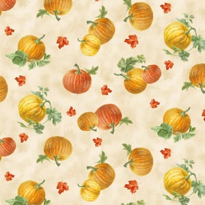 Harvest Gold - #1077 89266 185 - Tossed Pumpkins on Cream - by Wilmington Prints - 100% Cotton Woven Fabric - Choose Cut