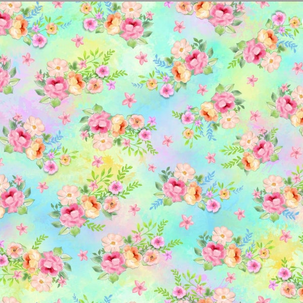 Wee Ones - Unicorn Floral #59-5721 - Pastel Flowers - by Oasis Fabrics - 100% Cotton Woven Fabric