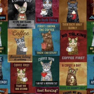 Timeless Treasures - Coffee Cats - # CD3340 Multi - 100% Cotton Woven Fabric - Choose Cut