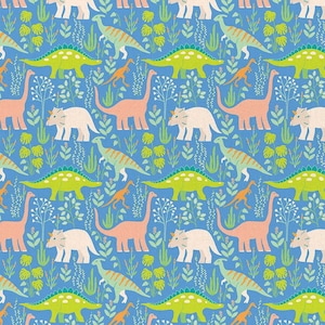 DINOSAUR STORIES - Blue - Paintbrush Studio - 100% Cotton Woven Fabric, Choose Your Cut