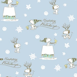Peanuts Holiday 2021 - Peanuts Happy Holidays - Lt Blue - by Springs Creative - 100% Cotton Woven Fabric, Choose Your Cut