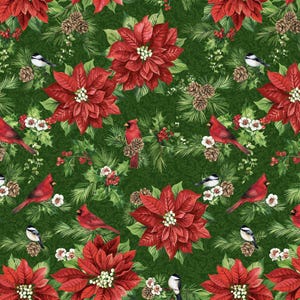 Yuletide Traditions - Weihnachten Blumen und Kardinäle - #DP26105-76 - von Northcott - 100% Baumwolle Gewebe, Schnitt wählbar