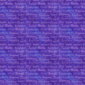 Good Vibes - Words in Purple - #Y3121-27 - by Clothworks - 100% Cotton Woven Fabric - Choose Your Cut