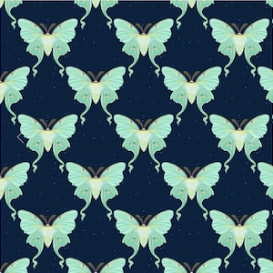 Backyard Bugs - Moths on Navy - #12023693 - by Paintbrush Studio - 100% Cotton Woven Fabrics - Choose Your Cut