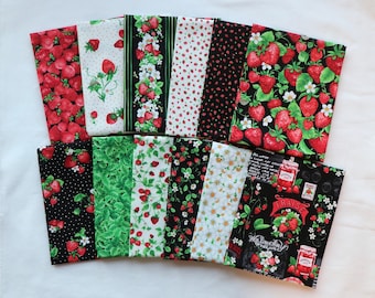 Springtime Strawberries - 12 Piece Fat Quarter Set - by Timeless Treasures - 100% Cotton Woven Fabric