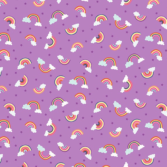 100% Cotton Fabric - Rainbows & Clouds - 43' 100% Cotton Fabric - Rainbows & Clouds - 43'