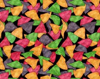 ORDER UP - Tortilla Chips - Style # 28523 -J - by Quilting Treasures - Chips and Salsa - 100% Cotton Woven Fabric - Choose Cut