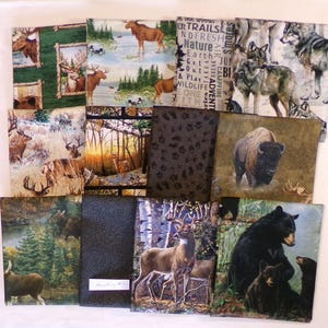 12 Piece Fat Quarter Set for Hunters - Set #2 - Big Game Hunting - American Wildlife - by Michael Miller - 100% Cotton Woven Fabric