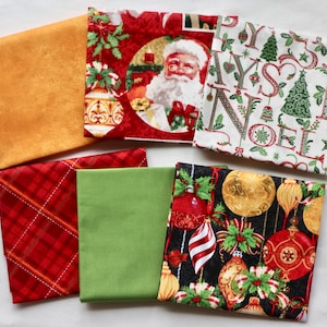6 Fat Quarters - Legenda Bożego Narodzenia - autorstwa Henry&#39;ego Glassa - w tym 2 pasujące elementy jednolite - 100% bawełniana tkanina tkana
