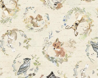 Wildwood Wreaths - Y4370-11 Light Khaki - by Clothworks - Cotton Fabric - Choose Cut