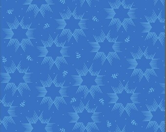 May include: A seamless pattern featuring blue six-pointed stars on a solid blue background. The stars are outlined in white and have a striped pattern.