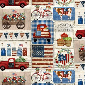 REMNANT 32 Inches - Hometown America - Patch - # 18699 Beige - Designed by Beth Albert for 3 Wishes - 100% Cotton Woven Fabric