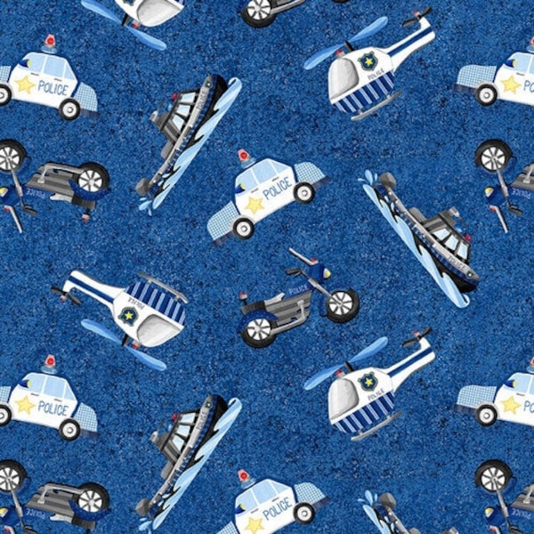 Every Day Heroes - Pattern # 1349-77 Blue - Rescue Vehicles - Blank Quilting - 100% Cotton Woven Fabric