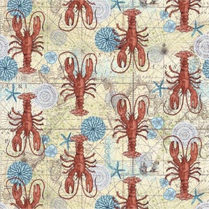 REMNANT 3/4 yard - Lobsters - Deep Blue Sea # 5793-38 Sand - by Studio e - 100% Cotton Woven Fabric