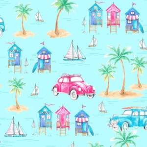Surfside - #D2-B Blue - Paradise Found - by Freckle & Lollie - 100% Cotton Woven Fabric - Choose Your Cut